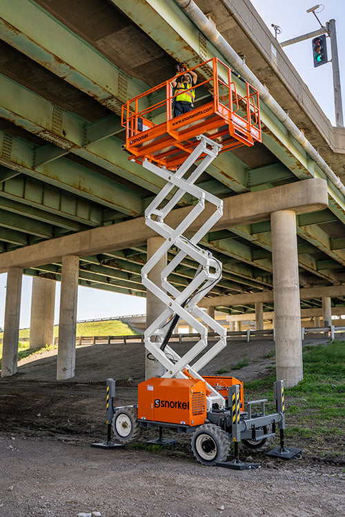 7.7mtr or 10.1mtr All Terrain Scissor Lift. Hire from